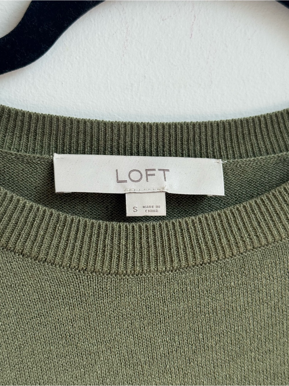 LOFT Olive Green Crewneck Sweater with Floral Layered Hem - Picture 6 of 13